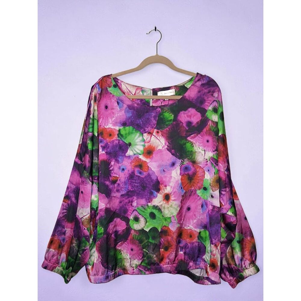 Jorge Perez Vibrant Watercolor Floral Elastic Hem Blouse Size 3X